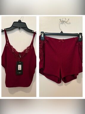 Fashion Nova: Bedroom Cuddle PJ's, 2-Piece Set, Color: Burgundy, Size: Medium